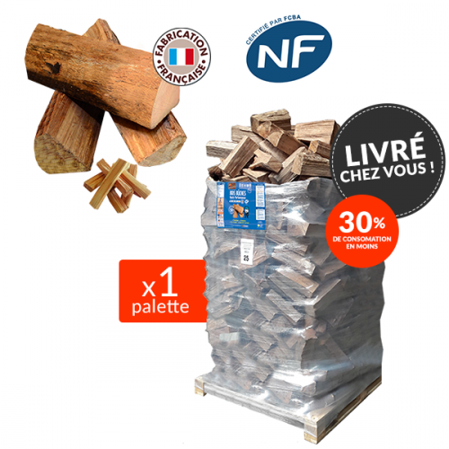 Bûche 40cm WOODSTOCK qualité premium – 1 Palette + 8 sacs bois d’allumage offerts
